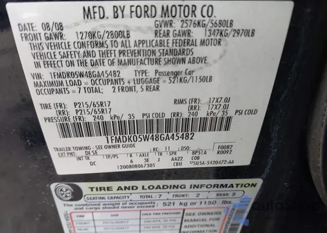 2008 Ford Taurus X Sel from USA, damaged, VIN 1FMDK05W48GA45482